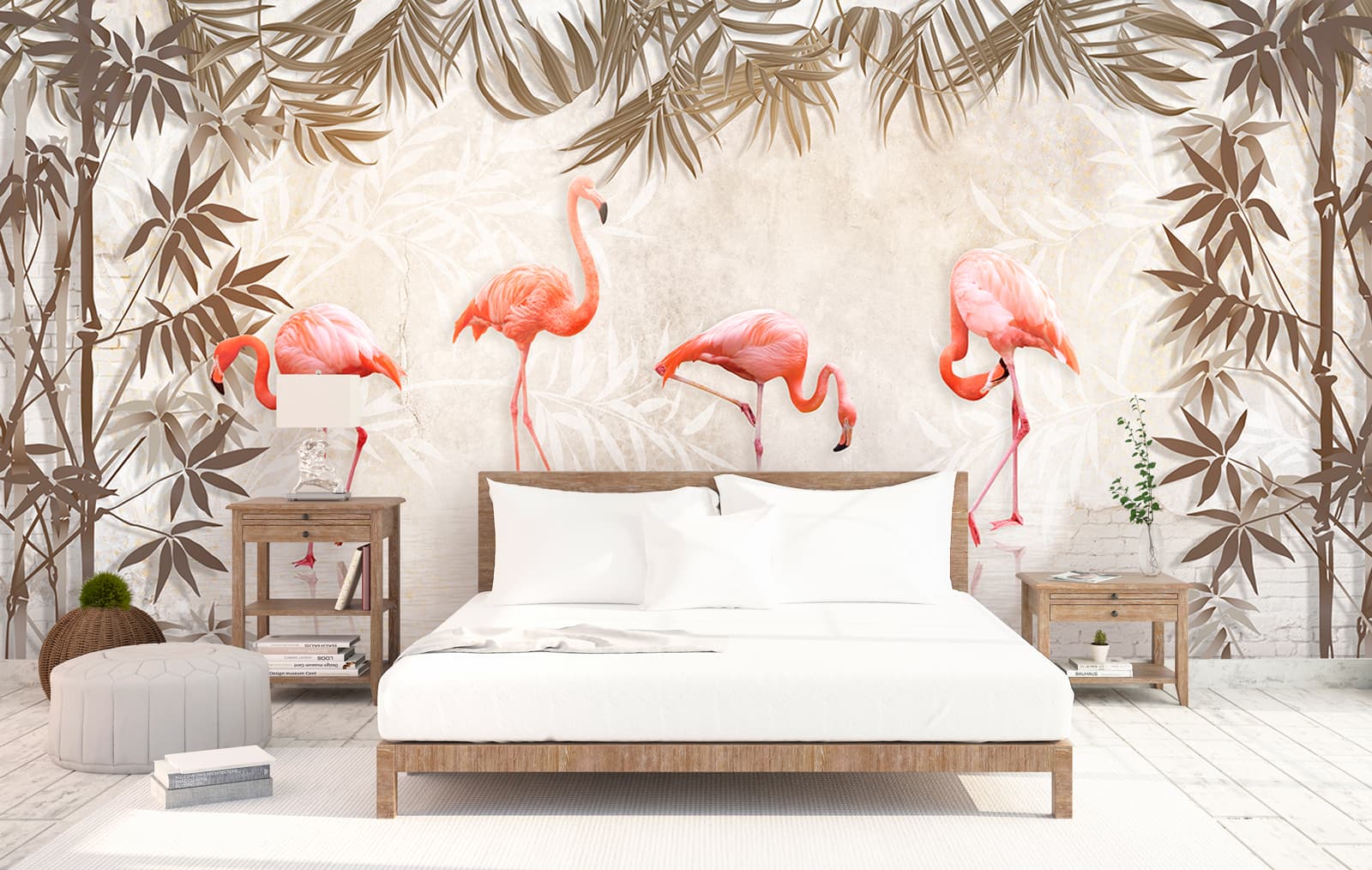 Фламинго в интерьере спальни